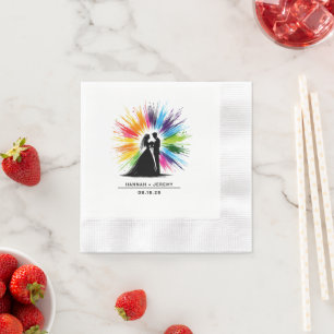 Braut und Groom Rainbow Burst Wedding Serviette