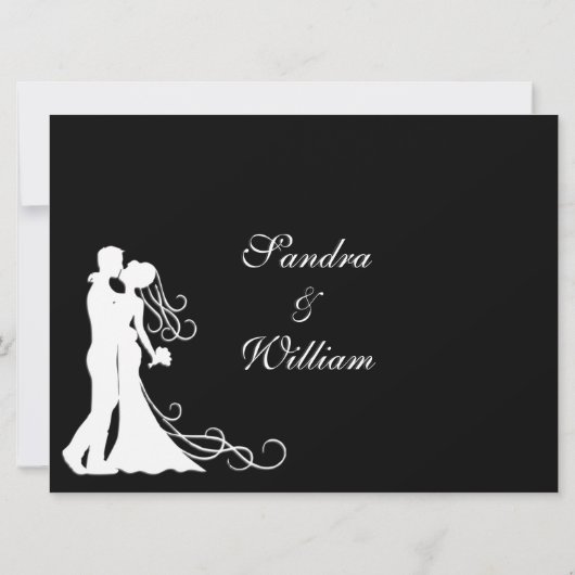 Braut und Groom Schwarz und Weiß Einladung (Rückseite)