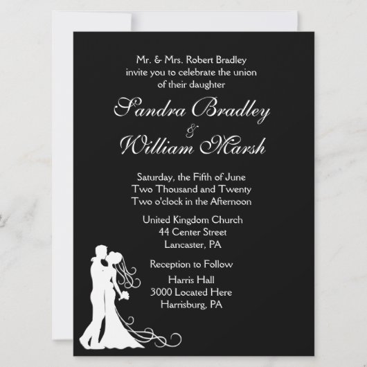 Braut und Groom Schwarz und Weiß Einladung