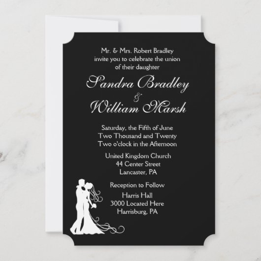 Braut und Groom Schwarz und Weiß Einladung (Vorderseite)