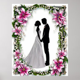Braut und Groom Silhouetten Hochzeit Gerahmt Poster