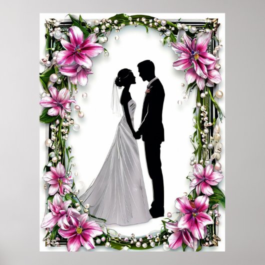 Braut und Groom Silhouetten Hochzeit Gerahmt Poster (Vorne)