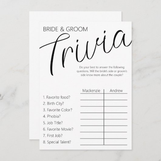 Braut und Groom Trivia Begleitkarte (Vorne/Hinten)