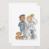 Braut und Groom und Hunde Einladung (Vorne/Hinten)