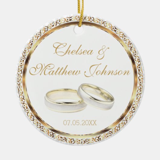 Braut und Groom Wedding Bands Keepake Keramikornament (Vorne)