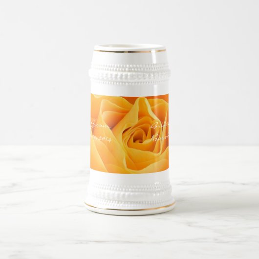 Braut und Groom Wedding Date Stein Orange Rose Bierglas (Mittel)