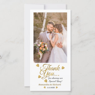 Braut und Groom Wedding Foto Gold Script Dankeskarte