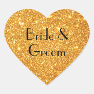 Braut und Groom Wedding Gold Glitzer Foto Herz-Aufkleber
