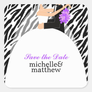 Braut und Groom Zebra Muster Hochzeit Quadratischer Aufkleber