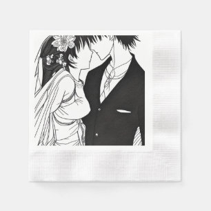 Braut und Hochzeit von Groom und Schwarz Serviette