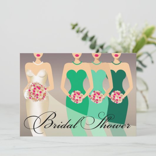 Braut und ihr Grün des Brautjungfern-Brautparty | Einladung (Stehend Vorderseite)
