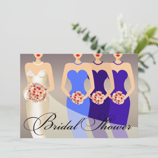 Braut und ihr Kobalt des Brautjungfern-Brautparty Einladung (Stehend Vorderseite)