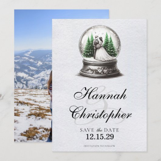 Braut und Schneeglobe Save The Date (Vorne/Hinten)