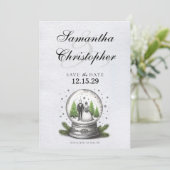 Braut und Schneeglobe Save The Date (Stehend Vorderseite)