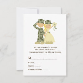 Braut und Soldat Camouflage Hochzeit RSVP Karte