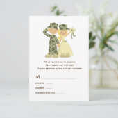 Braut und Soldat Camouflage Hochzeit RSVP Karte (Stehend Vorderseite)