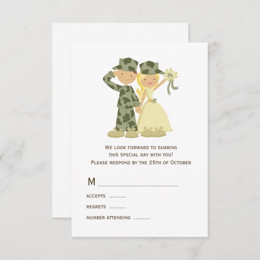 Braut und Soldat Camouflage Hochzeit RSVP Karte (Vorne/Hinten)