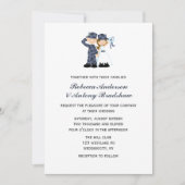 Braut und Soldat in Blue Camouflage Hochzeit Einladung (Vorderseite)