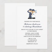 Braut und Soldat in Blue Camouflage Hochzeit Einladung (Vorne/Hinten)