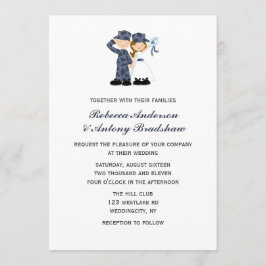 Braut und Soldat in Blue Camouflage Hochzeit Einladung