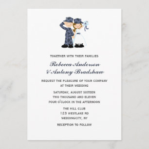 Braut und Soldat in Blue Camouflage Hochzeit Einladung