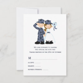 Braut und Soldat in Blue Camouflage Hochzeit RSVP Karte