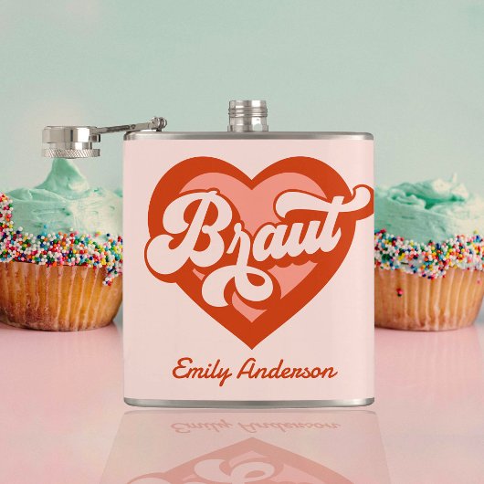 Braut und Team Braut Bachelorette Retro Herz Flachmann