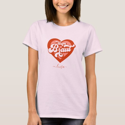 Braut Und Team Braut Bachelorette Retro Herz T-Shirt (Vorderseite)