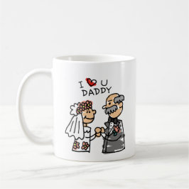 Braut und Vater am Hochzeitstag vor der Zeremonie Kaffeetasse