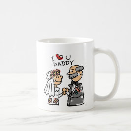 Braut und Vater am Hochzeitstag vor der Zeremonie Kaffeetasse