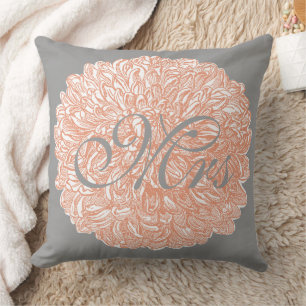 Braut Vintage Floral Chrysanthemum Grau Pfirsich Kissen