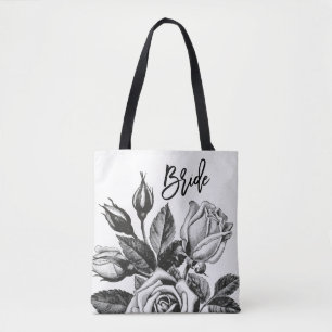 Braut   Vintage-Teerosen in Schwarz-Weiß Tasche