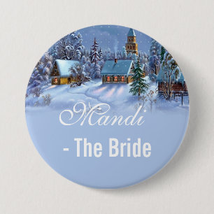 Braut, vintage Weihnachtsbaum schneebedeckte Welt  Button
