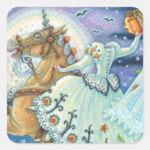 Braut von Sleepy Hollow, Einhorn-Stickerblatt Squ Quadratischer Aufkleber