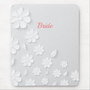 Braut, weiß auf weißem Blumenmuster. Mousepad