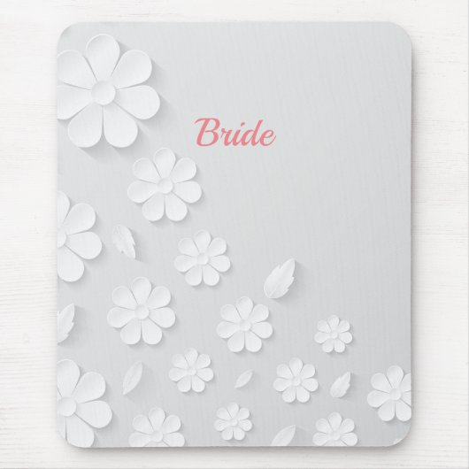 Braut, weiß auf weißem Blumenmuster. Mousepad (Vorne)