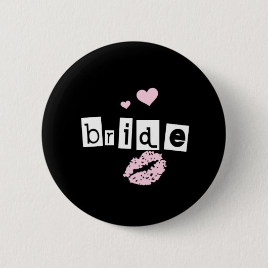 Braut weiß und rosa auf Schwarzem Button (Vorderseite)