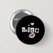 Braut weiß und rosa auf Schwarzem Button (Vorne & Hinten)
