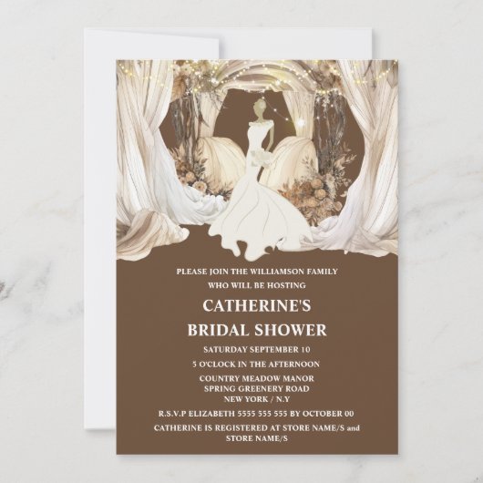 Braut weißes Hochzeitskleid Boho Streichlampen Einladung (Vorderseite)