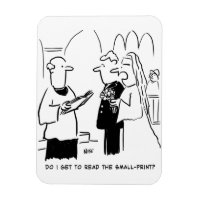 Braut will Kleingedrucktes im Cartoon lesen