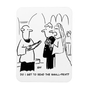 Braut will Kleingedrucktes im Cartoon lesen Magnet