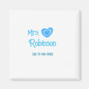 Braut wird Mrs Name Datum Blaue Herz Wasserfarbe Magnet
