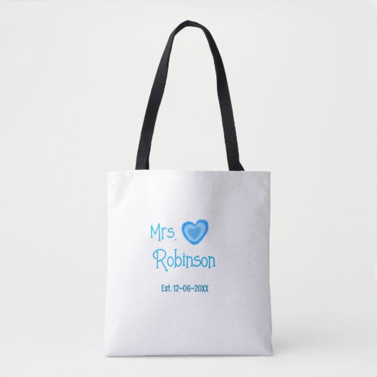 Braut wird Mrs Name Datum blaue Herz Wasserfarbe Tasche (Vorderseite)