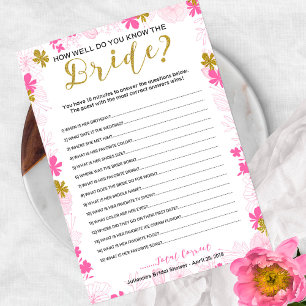 Braut-Wortverwirrung   Rosa Gold Floral Einladung