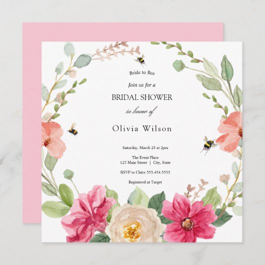Braut zu Bienen elegantes Brautparty Einladung (Vorne/Hinten)