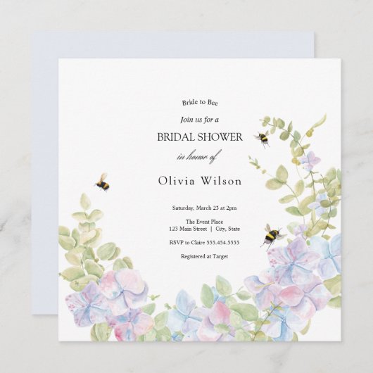 Braut zu Bienen elegantes Brautparty Einladung (Vorne/Hinten)