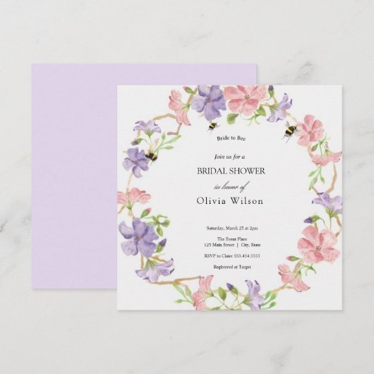 Braut zu Bienen elegantes Brautparty Einladung (Vorne/Hinten)
