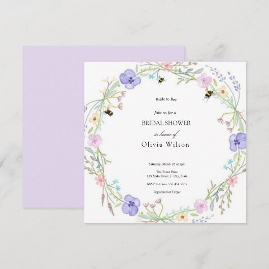 Braut zu Bienen elegantes Brautparty Einladung (Vorne/Hinten)