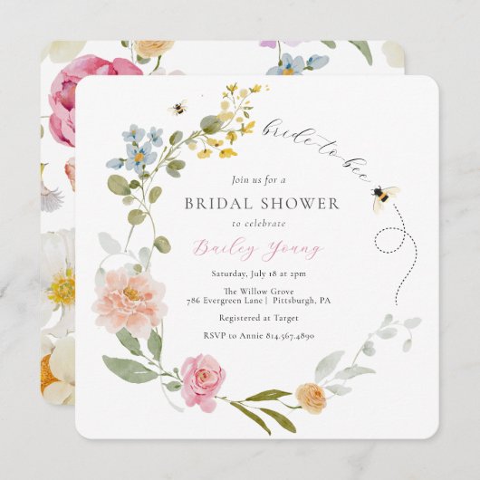 Braut zu Bier Blumendusche Einladung (Vorne/Hinten)