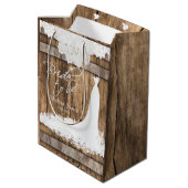 Braut zu sein - rustikales Holz und weiße Spitzen- Mittlere Geschenktüte (Rückseite Schrägansicht)